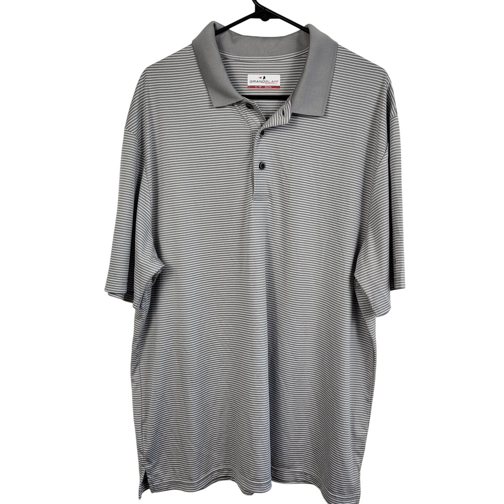 Grand Slam Performance Polo Shirt Mens‎ XL Gray Striped Golf Short Sleeve